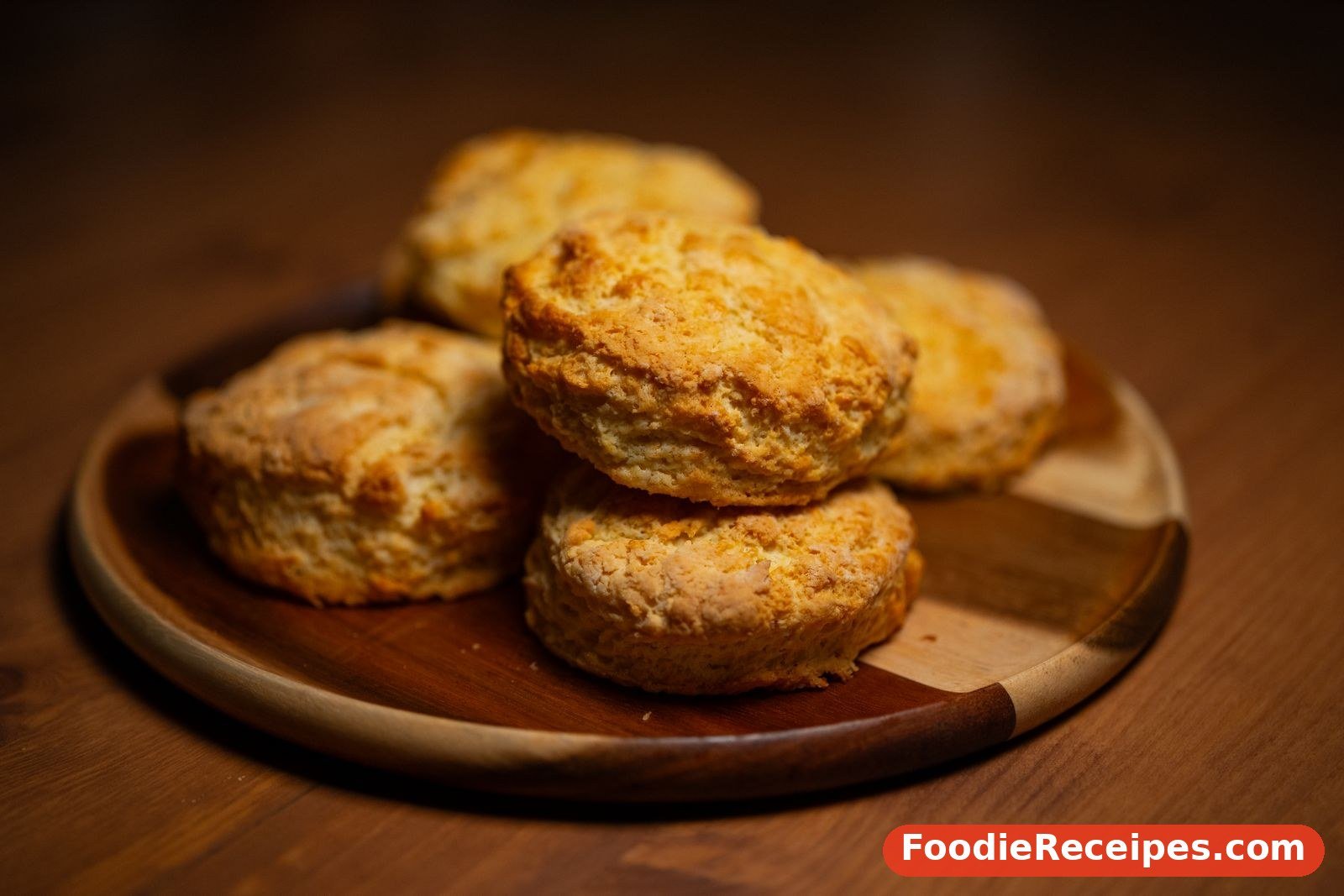 Golden biscuits on a wooden plate